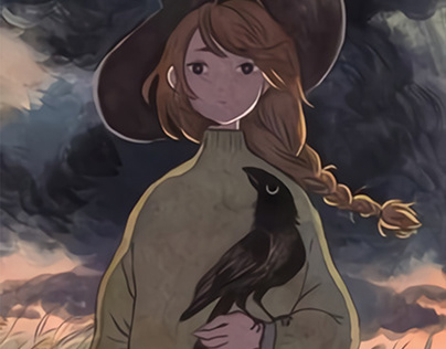 little girl and crow