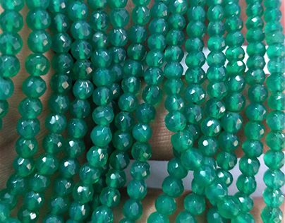 Natural Green Onyx Faceted Round Gemstone Beads