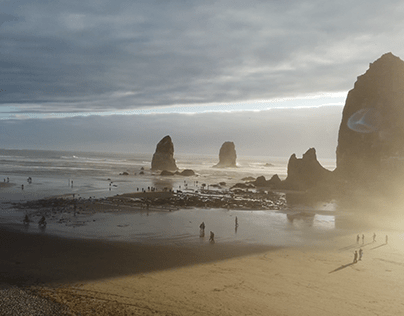 4k Drone - Cannon Beach in September at Haystack Rock