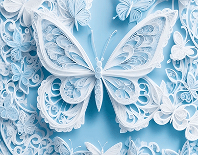 White & Blue 3D Quilled Paper Butterfly
