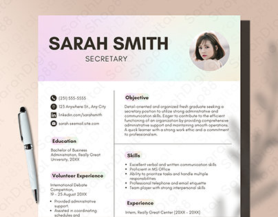 Sweet Vibrant Aesthetic Minimalist Secretary Resume