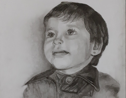 Portrait drawing in charcoal (mum as a child)