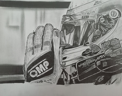 close up drawing of a racing driver praying