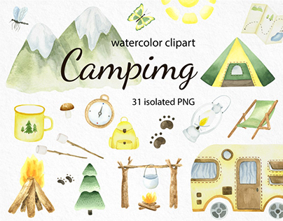 Camping watercolor clipart