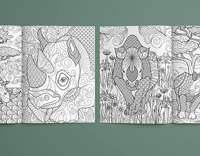 Cute Rhinos - Zentangle Coloring Book for Children