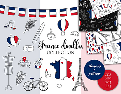 France Doodles Collection | Clipart & Vector Patterns