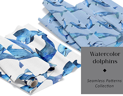 Watercolor dolphins - seamless patterns collection