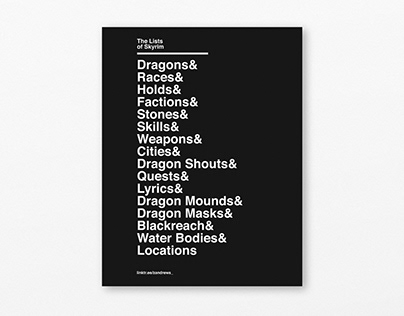 Skyrim In a Series of Minimal White on Black Posters