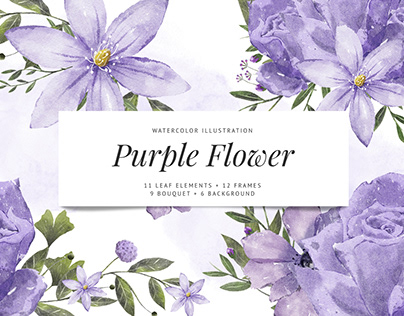 Purple Flower Watercolor Set
