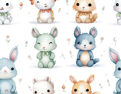 Watercolor baby cute animals pattern