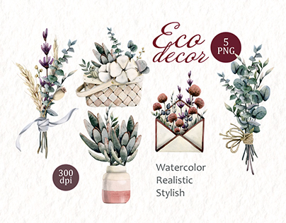 Eco decor clipart illustrations with dried flowers