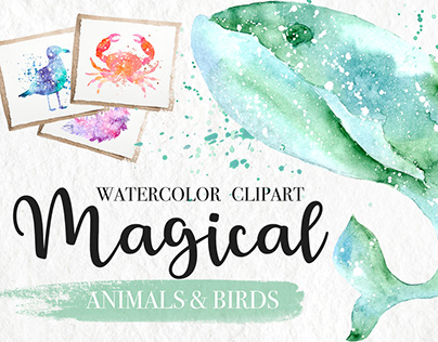 Magical Watercolor Animals Clipart