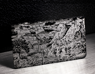 Black Metal Card With Detailed Silver Laser Etching