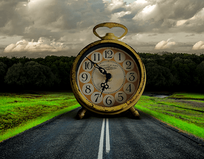 Giant Clock on the road - Photo Manupilation
