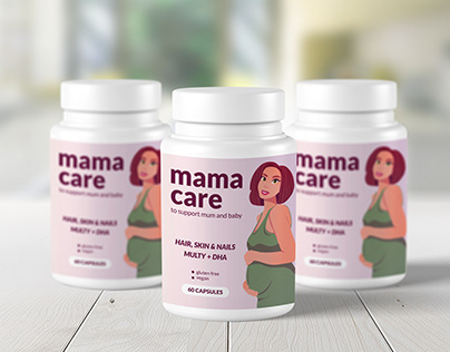 Prenatal vitamin packaging design. Cartoon style.