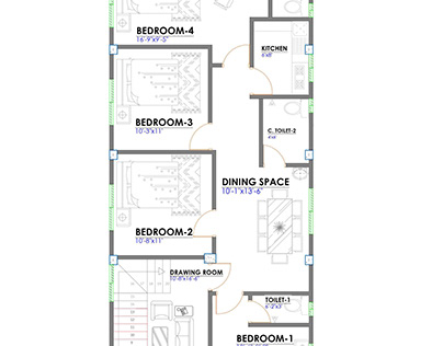 20 By 50 Feet Floor Plan With Furnitures and Colomn.