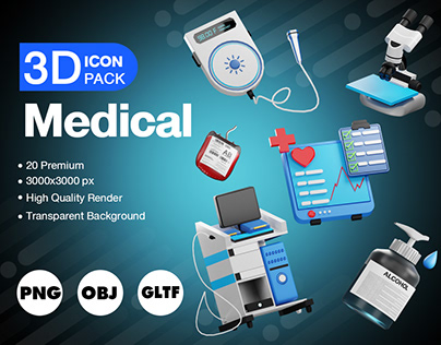 Medical equipment 3D icon pack