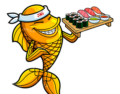 Goldfish Sushi Chef Cartoon Character