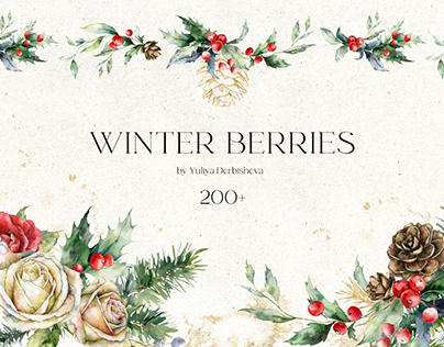 WINTER BERRIES watercolor Christmas floral collection