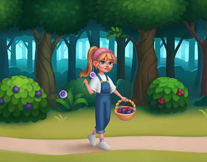Casual game character, background, ui/ux|girl in forest