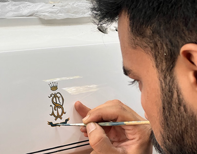 Hand painted monogram on Rolls Royce
