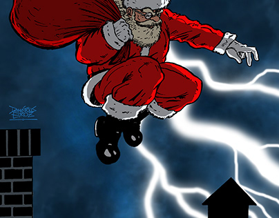 Santa Claus jumping.