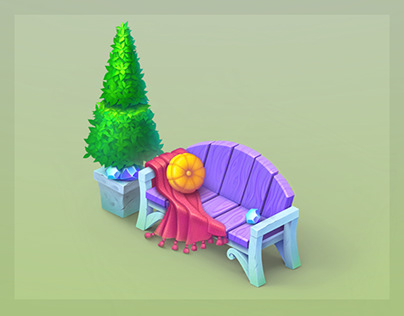 Design and 2d render of bench