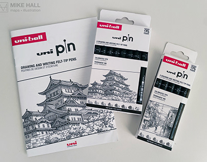 Illustrations for Uni-Ball pen packaging