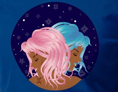 Twin girls as Gemini zodiac sign design illustration
