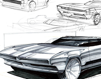 Retro American Muscle Car Marker Sketch