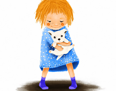 Little Girl and Puppy Illustration
