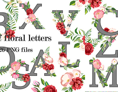 Floral alphabet, letters design