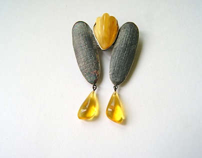 amber and silver brooch