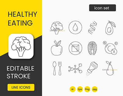 Healthy food set of line icons in vector