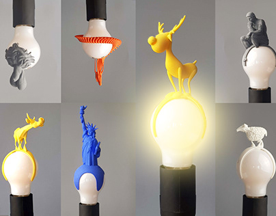 3D printed mini sculptures for LED lightbulbs