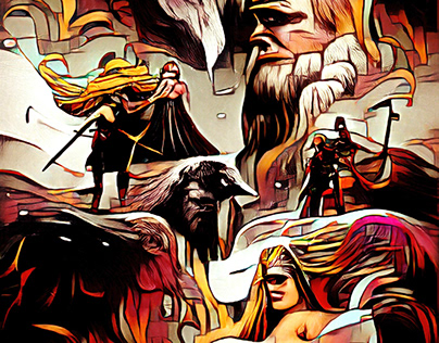 Norse, mythology, gods, illustration