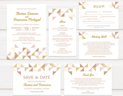 TVW163 Geometric Gold and Blush Pink Wedding Invitation