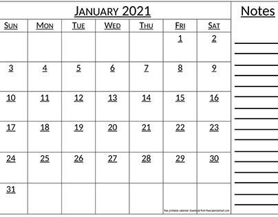 January 2021 Calendar With Holidays Notes