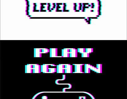 Level Up & Play Again Pixel Vector