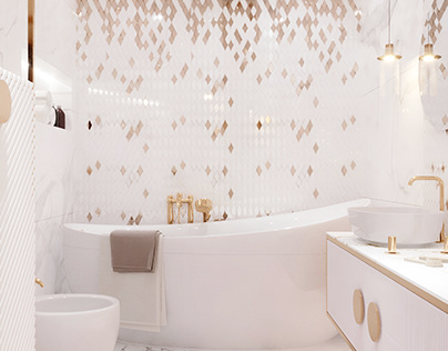 White bathroom with gold detals