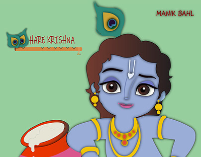 Illustration - Lord Krishna and Cow Adobe Illustrator