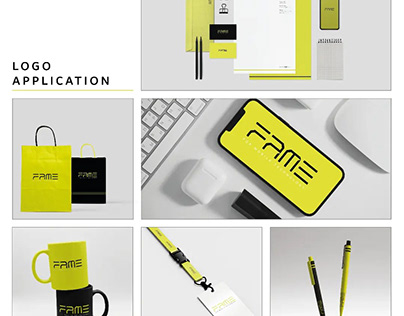 Brand identity design for "FAME" for mobile technology.