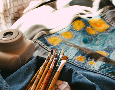 STARRY NIGHT PAINTED ON JACKET AND SKIRT