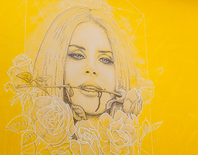 Lana Del Rey dotwork mural portrait