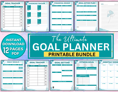 Printable Goal planner bundle. Daily Monthly Yearly