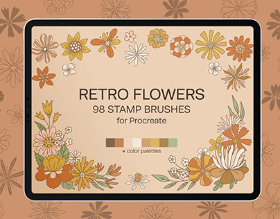Groovy Retro Flowers Stamp Brushes for Procreate