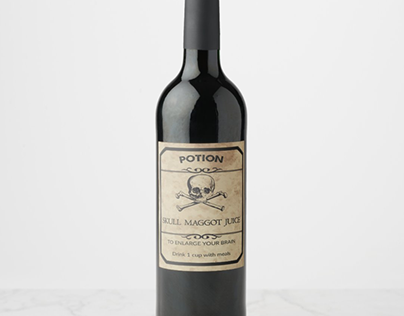 Halloween Skull Maggot Juice Apothecary Wine Label