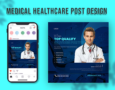 Medical healthcare social media post ad design template