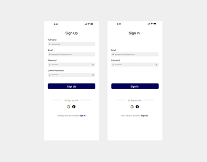 Recreation of sign in and sign up page
