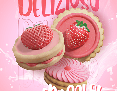 Strawberry Biscuit Advertising Product Poster Design